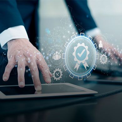 Mobile-optimized version of governance and ethics banner featuring a similar abstract blue design with clear text.