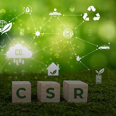 Mobile-optimized social responsibility banner with volunteers working outdoors, similar to the desktop version, designed for smaller screens.